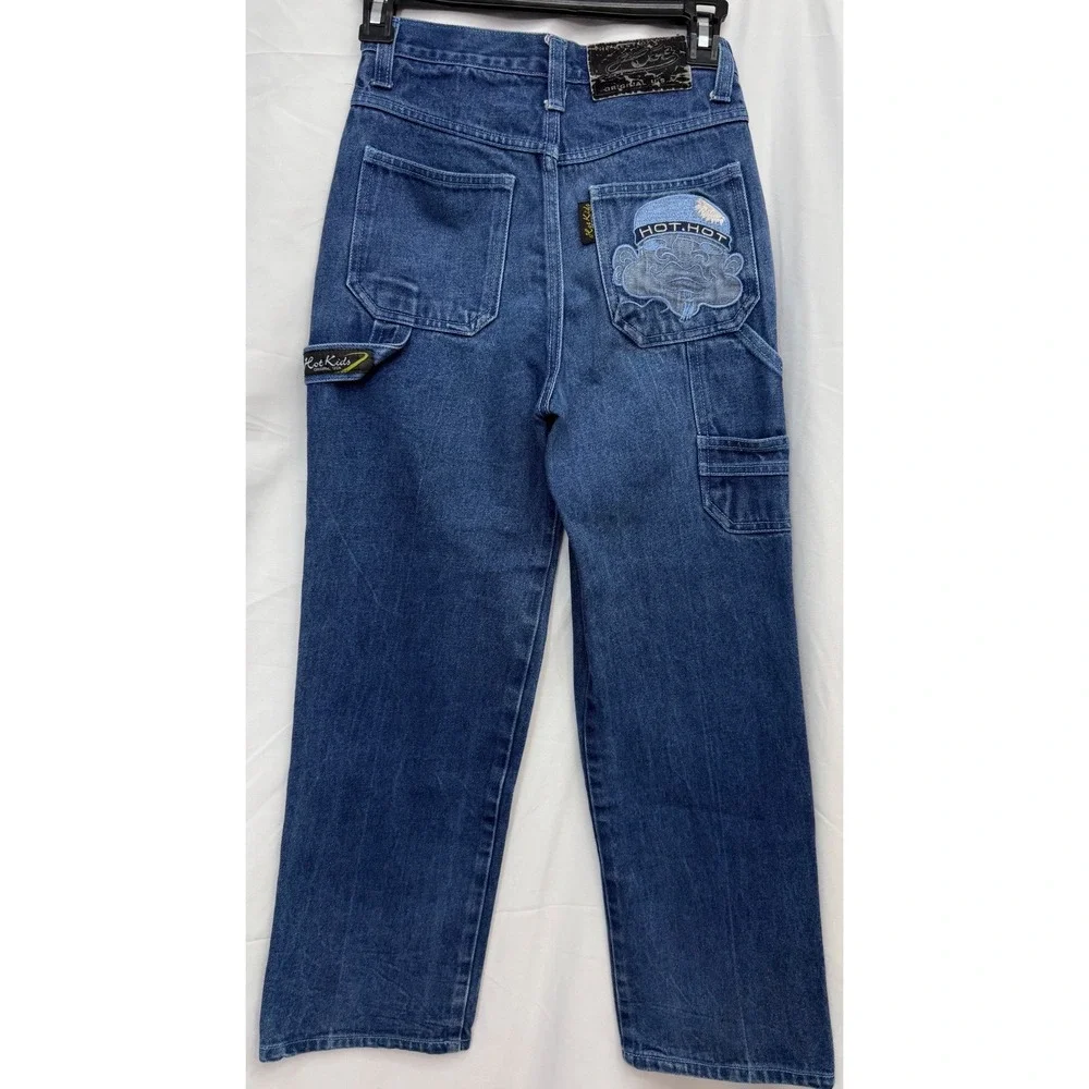 Vintage Hot Kids Baggy Skater Jeans Boys 10 Blue Carpenter Embroidered Y2K